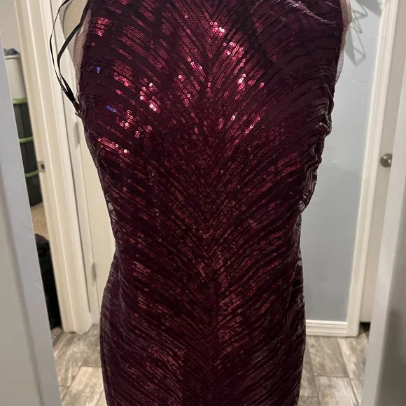 COPY - Vince Camuto Burgundy Sequin Cocktail Party Dress Size 14 Sleeveless Shi… - Picture 3 of 5